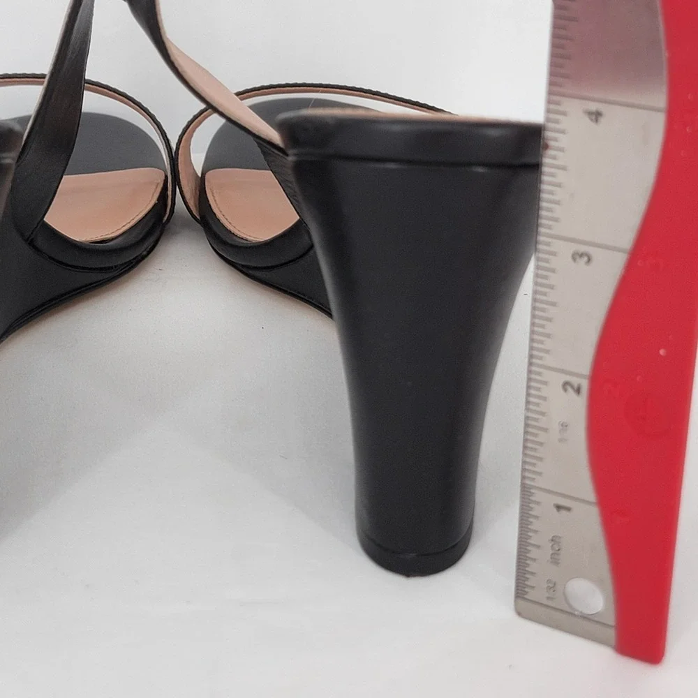Cole Haan Grand 360 Black Leather Wedge Sandals Womens 10.5 B Ankle Strap Gold